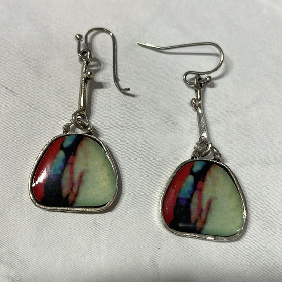 Resin Colorful Silver Dangle Earrings - Picture 8 of 13